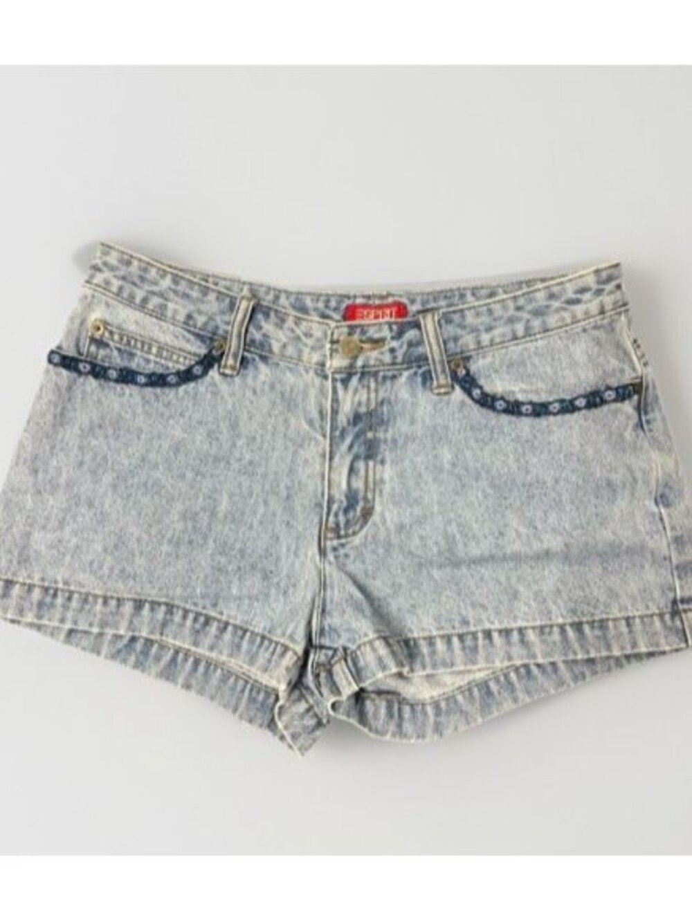 VTG Esprit Denim Shorts Light Wash With Embroidered Pockets Size Small